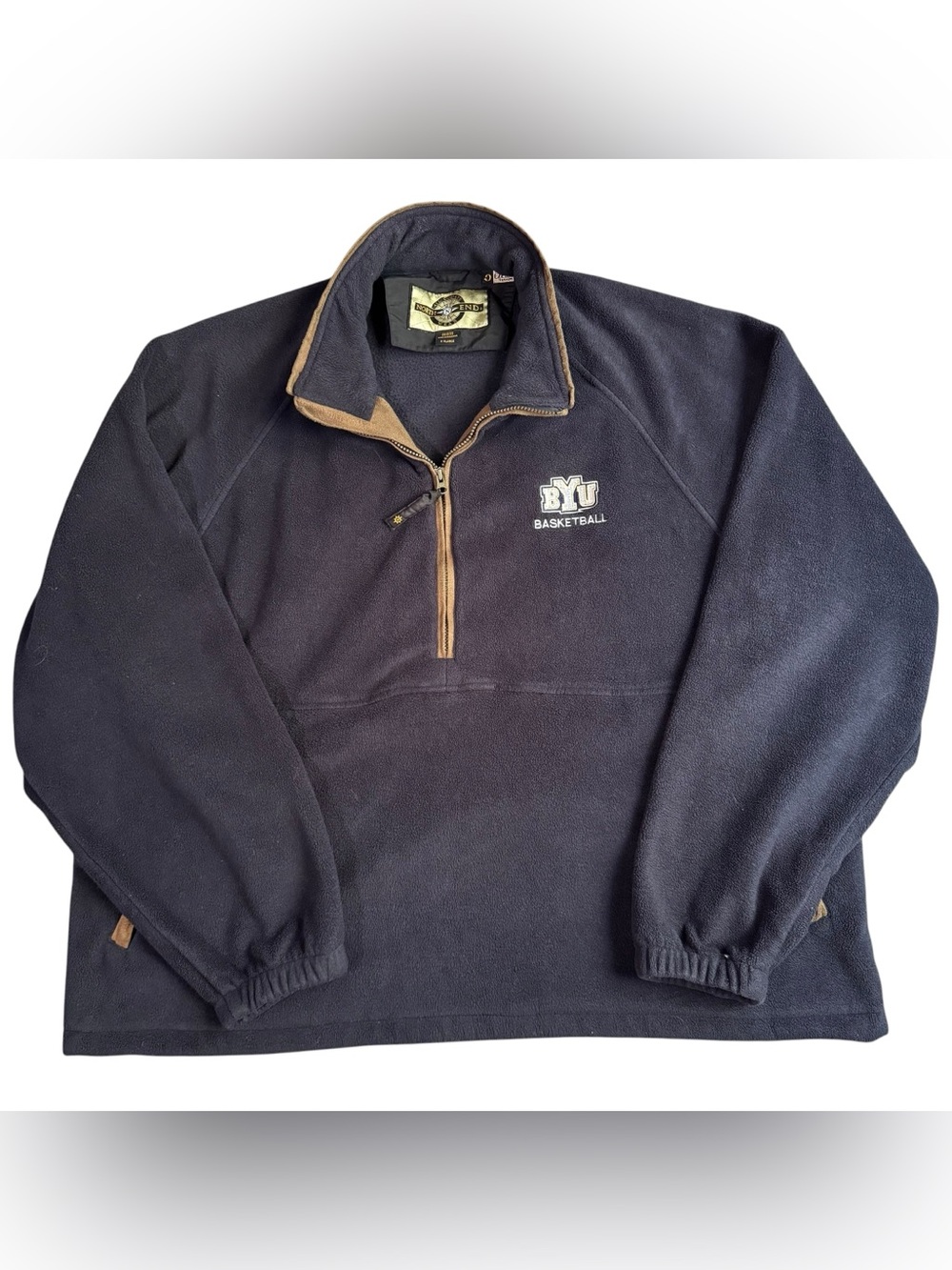 VTG BYU Basketball North End Fleece 1/4 Zip Pullover Navy Men’s XXL Embroidered